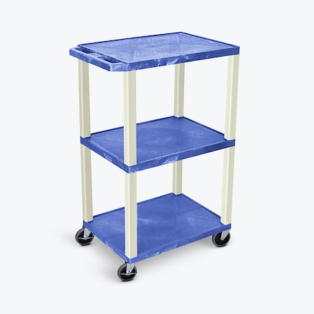 Luxor 42''H 3-shelf Utility Cart, Blue Shelves, Putty Legs UCPL1BU